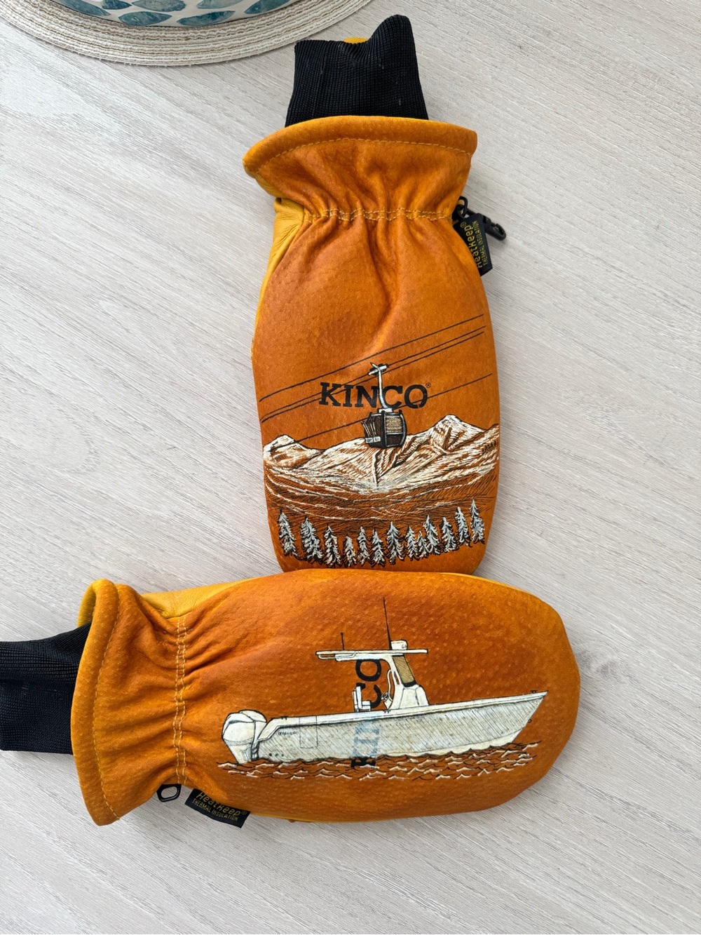 Kinco Men's Orange Boat & Mountain Mittens - Insulated Winter Gloves